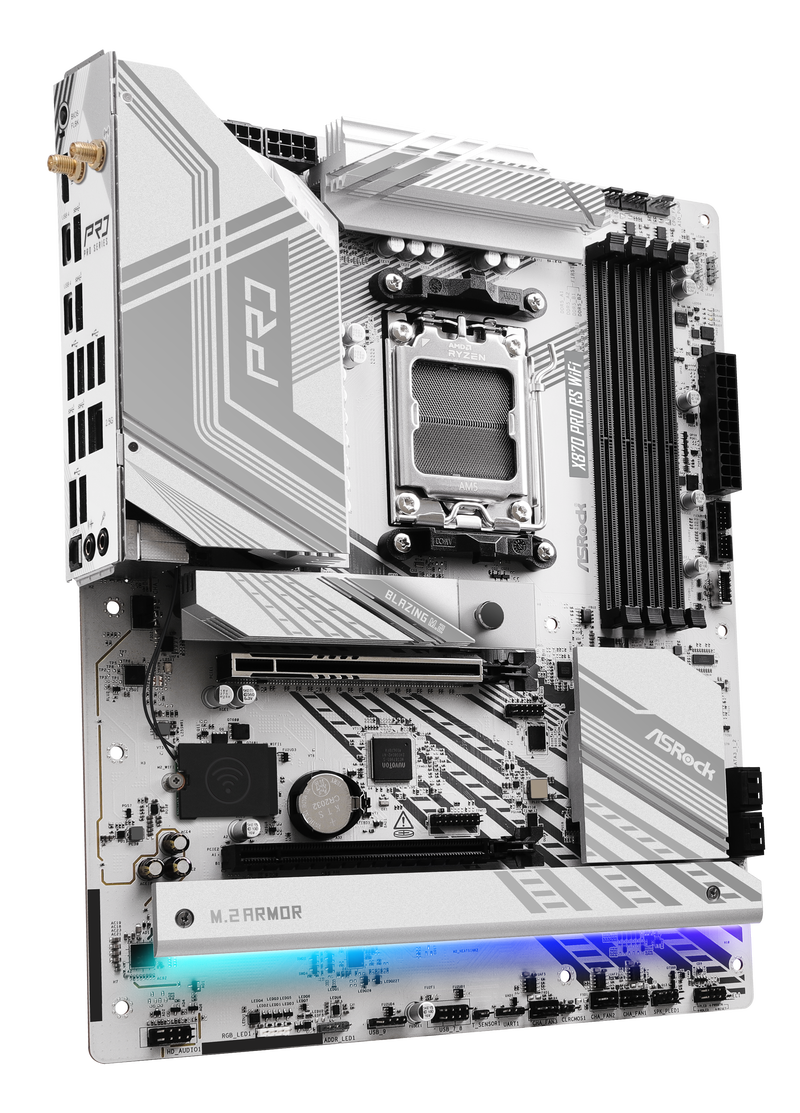 Bakside av ASRock X870 Pro RS WiFi hovedkort