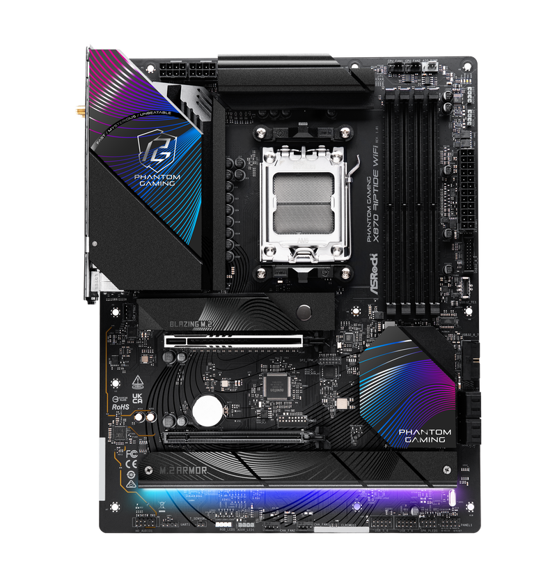 Detaljbilde av ASRock X870 Riptide WiFi hovedkortets minnespor
