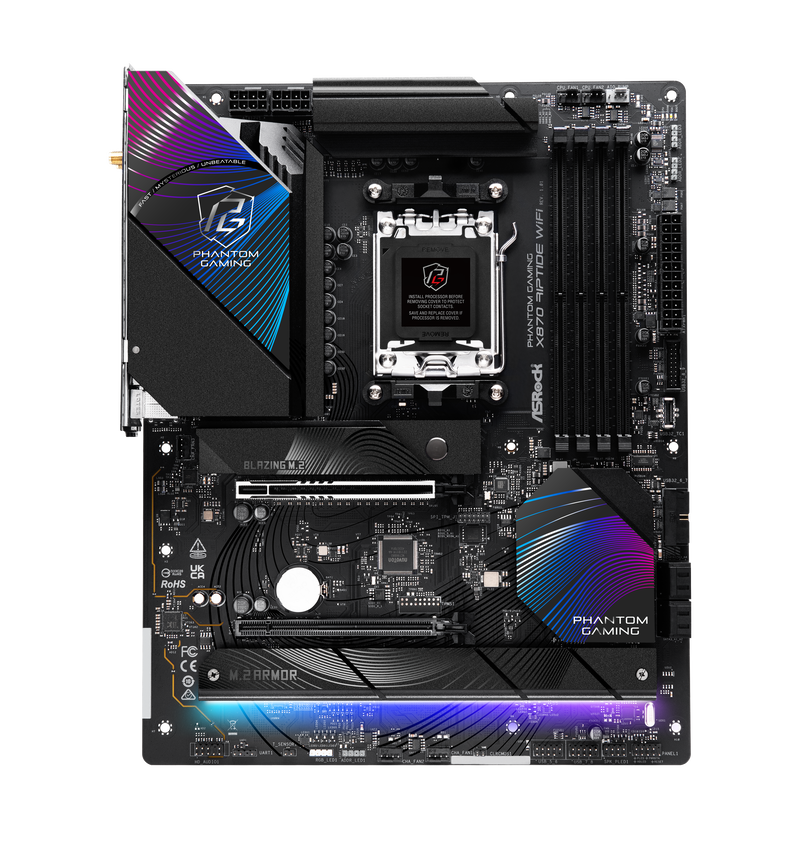 ASRock X870 Riptide WiFi hovedkort montert i PC-kabinett