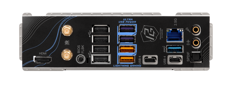 Detaljbilde av RGB-belysning på ASRock X870 Riptide WiFi hovedkort