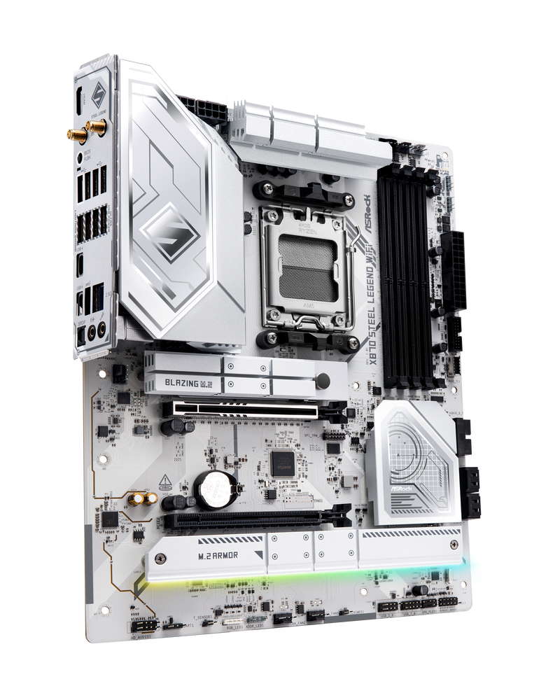 Bakside av ASRock X870 Steel Legend WiFi hovedkort