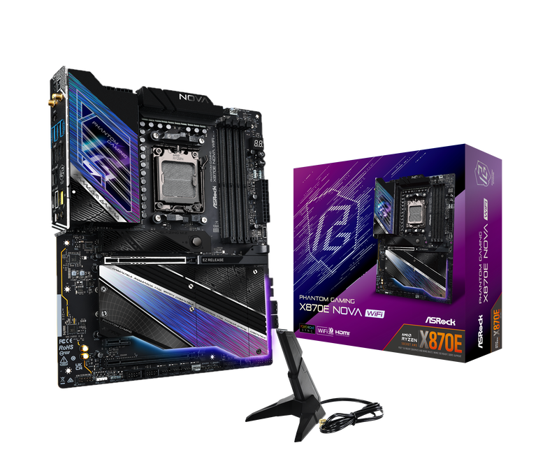ASRock X870E Nova WiFi hovedkort forfra
