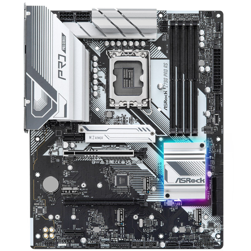 Detalj av ASRock Z790 Pro RS hovedkort med kjøler