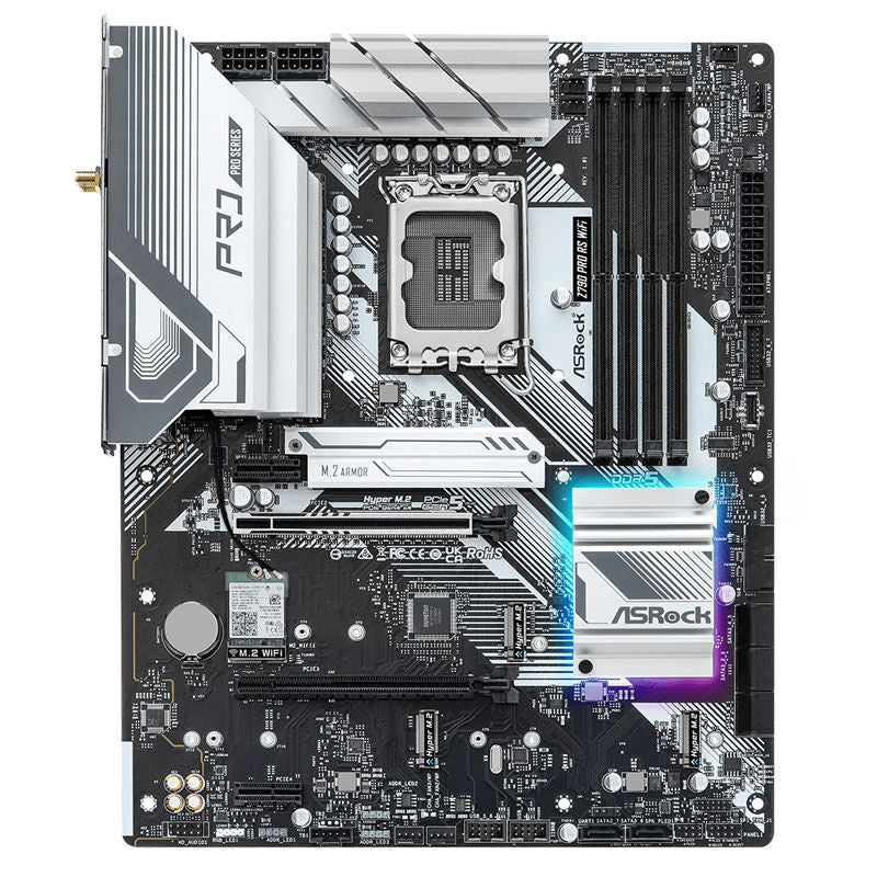 Detalj av ASRock Z790 Pro RS WiFi hovedkort med PCIe-spor