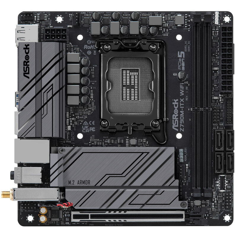 Detalj av ASRock Z790M-ITX WiFi hovedkort PCIe-slot