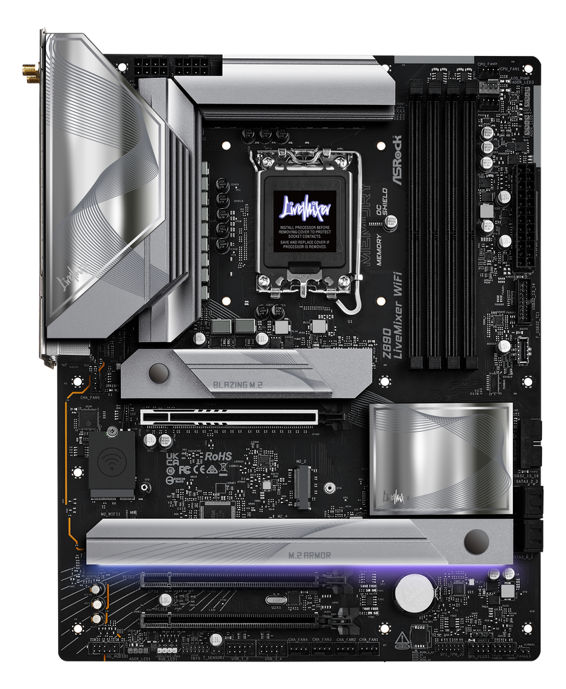Nærbilde av ASRock Z890 LiveMixer WiFi hovedkort RAM-spor