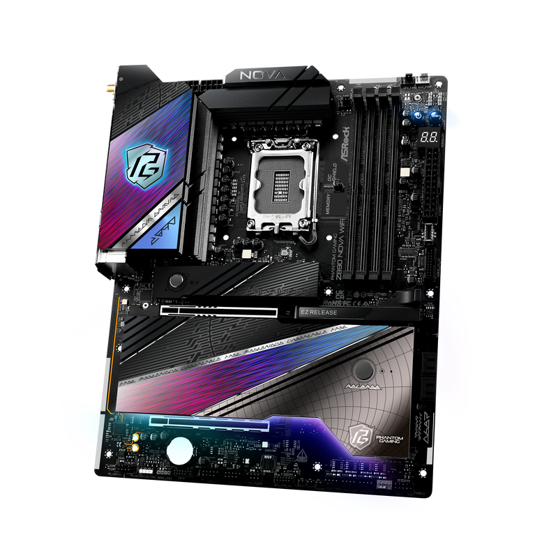 Nærbilde av ASRock Z890 Nova WiFi hovedkortets PCIe-porter