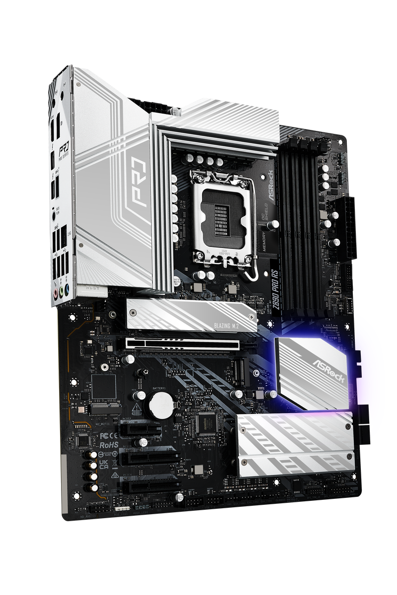 Baksiden av ASRock Z890 Pro RS hovedkort