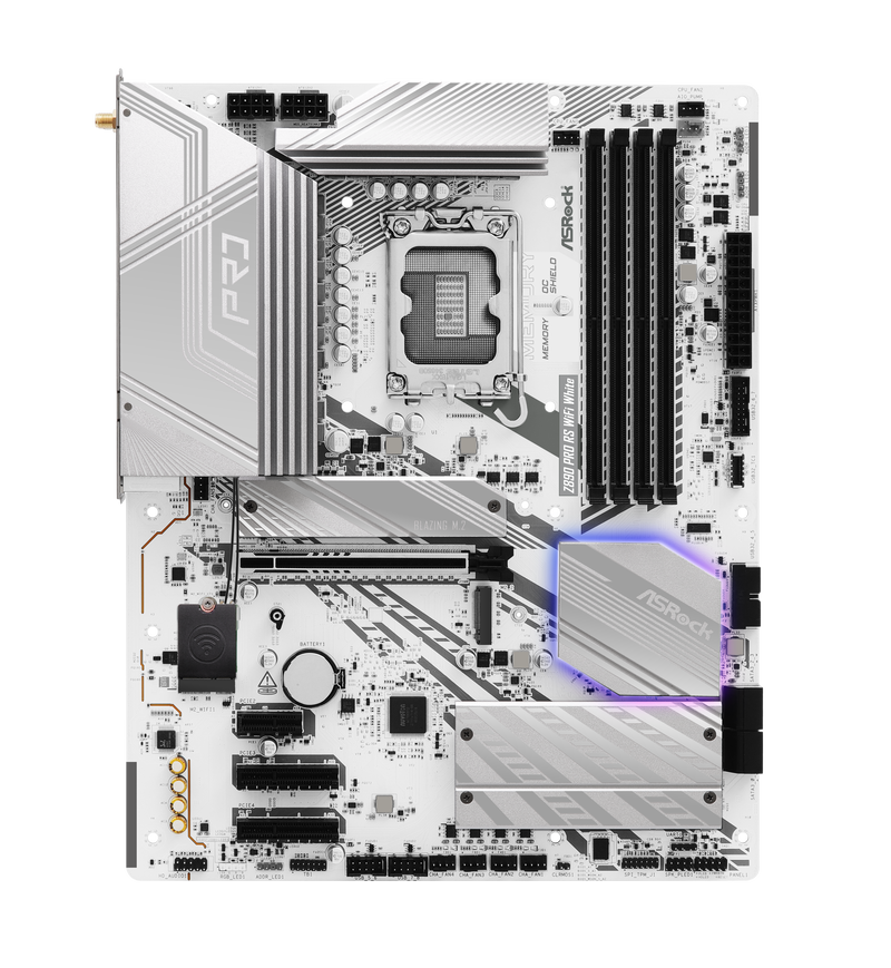 ASRock Z890 Pro RS WiFi White hovedkort montert i PC-kabinett