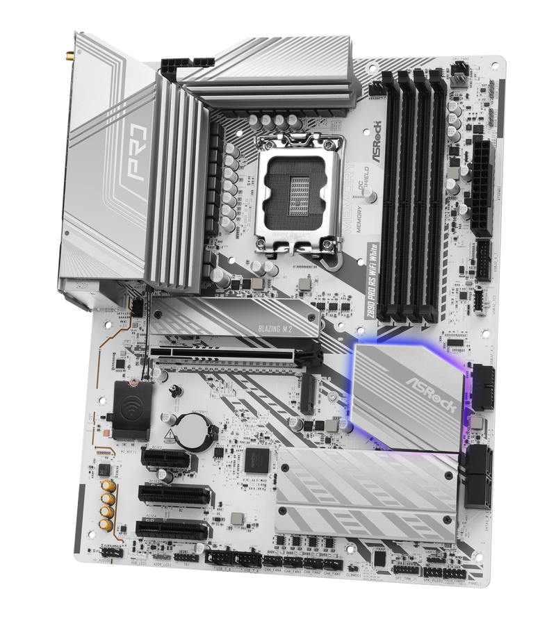 Detalj av ASRock Z890 Pro RS WiFi White hovedkort PCIe-spor