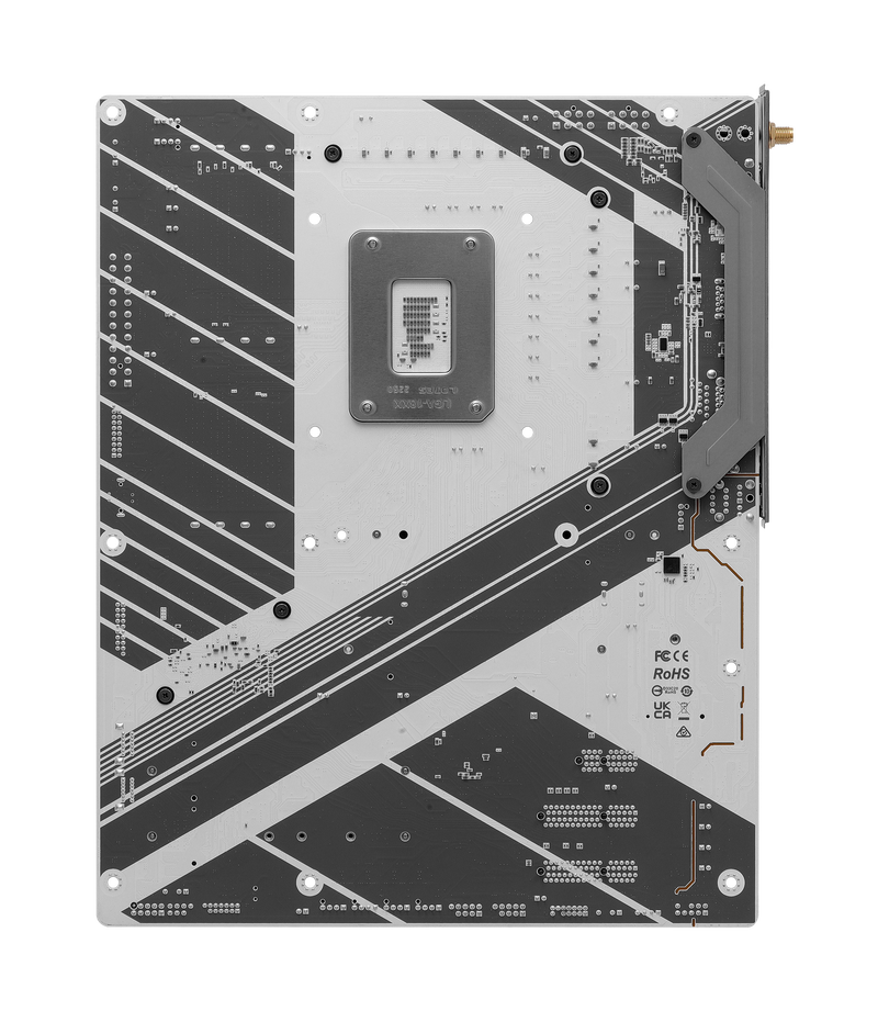 Oversikt av ASRock Z890 Pro RS WiFi White hovedkort med RGB-belysning