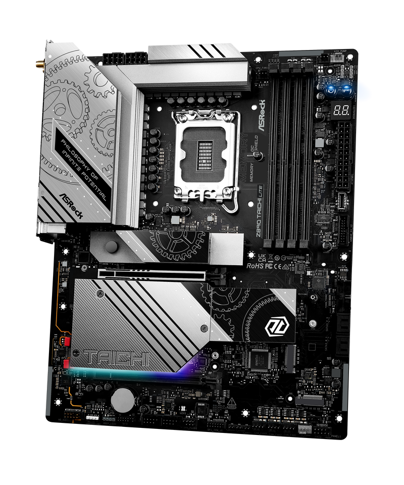 Nærbilde av ASRock Z890 Taichi Lite hovedkortets VRM kjøler