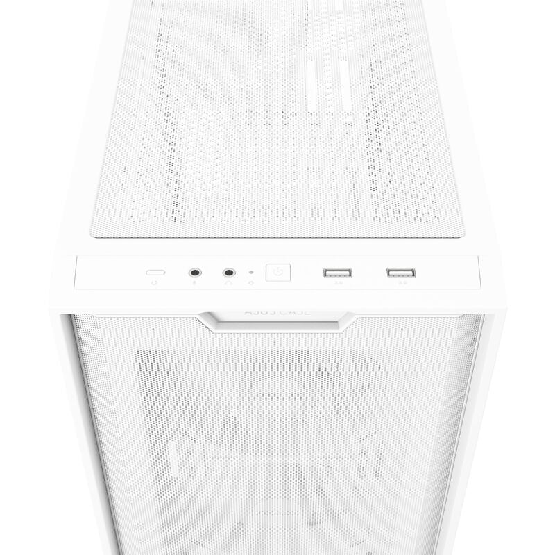 Nærbilde av herdet glass sidepanel på ASUS A21 PLUS kabinett