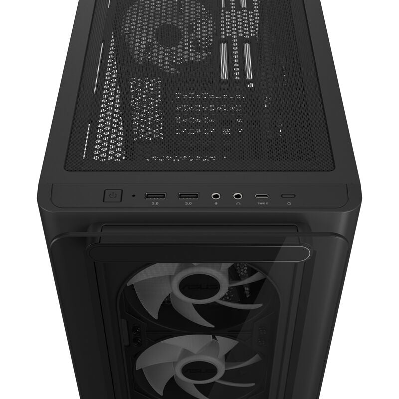 Nærbilde av ASUS A23 PLUS kabinett minitårn Micro-ATX RGB herdet glass svart
