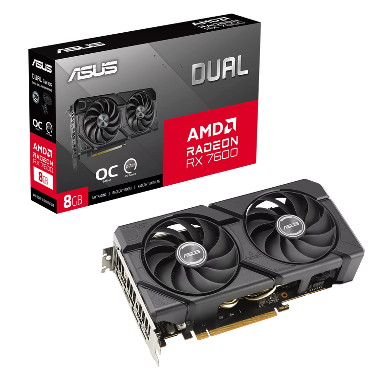 ASUS Dual Radeon RX 7600 EVO OC grafikkort forfra
