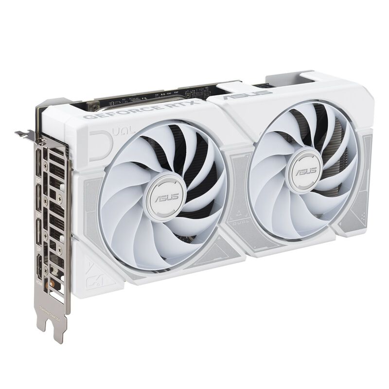 Detalj av ASUS Dual RTX 5060 Ti White OC grafikkort vifte