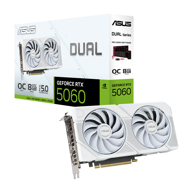 ASUS Dual RTX 5060 White OC grafikkort forfra