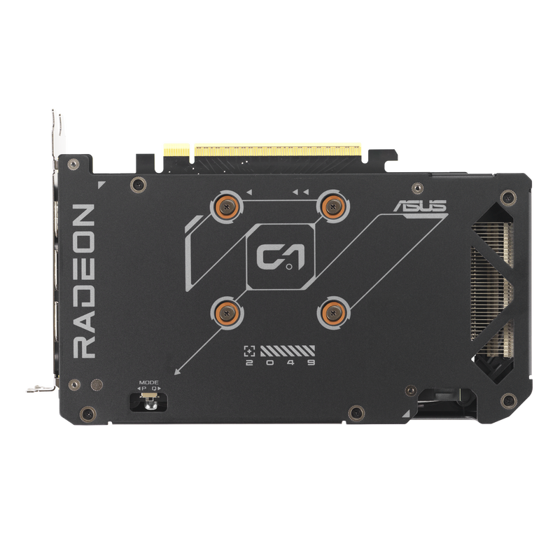Nærbilde av ASUS Dual RX 9060 XT grafikkort kjøling