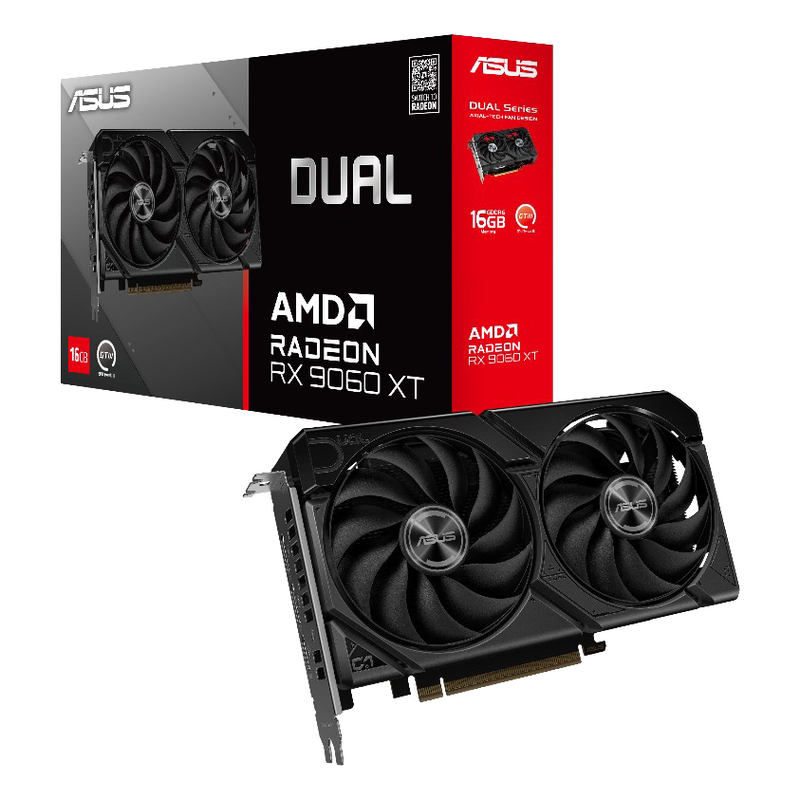 ASUS Dual RX 9060 XT grafikkort 16 GB GDDR6 forfra