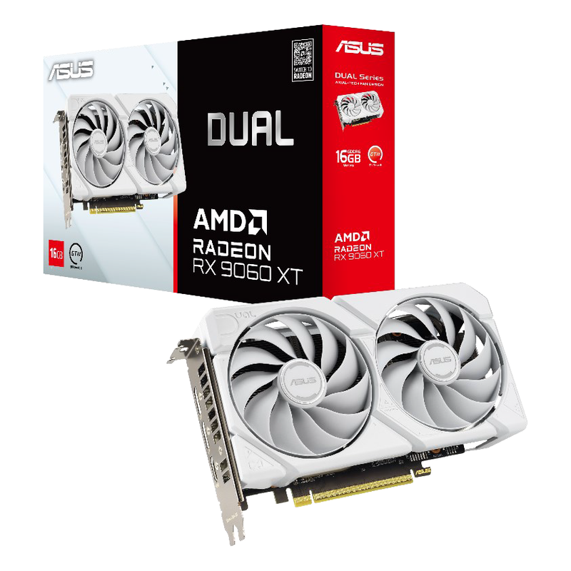 ASUS Dual RX 9060 XT White Edition grafikkort forfra