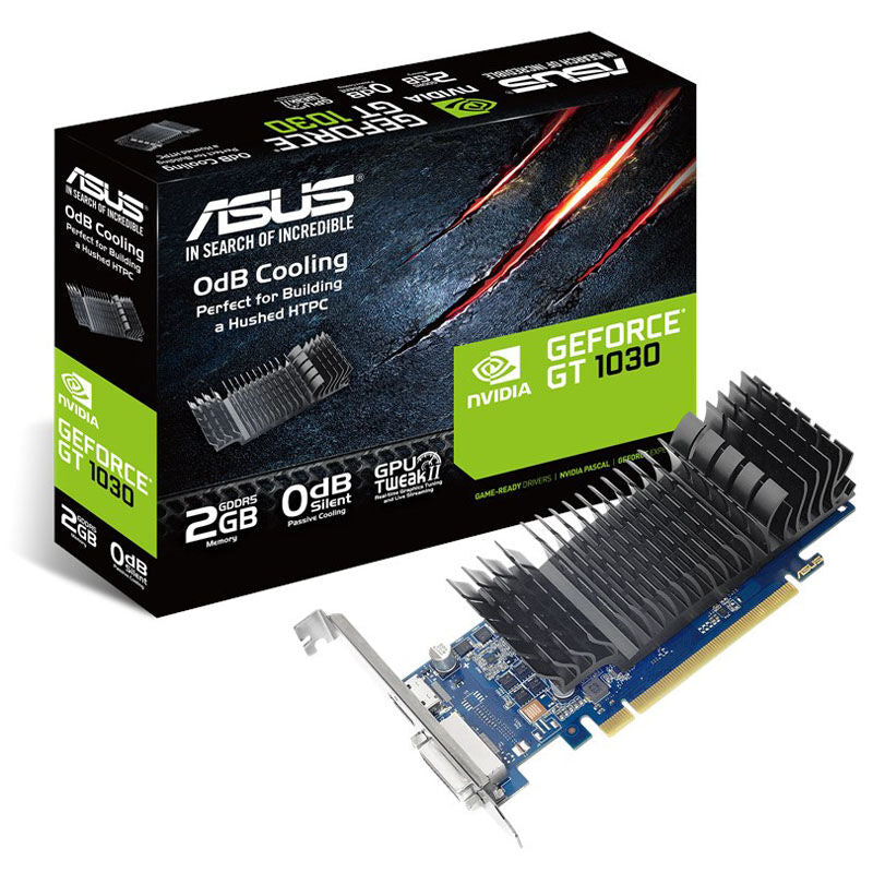 ASUS GeForce GT 1030 grafikkort 2 GB GDDR5 Low Profile passiv forfra