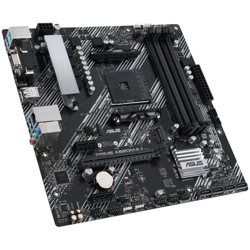 Bakside av ASUS Prime A520M-A II CSM hovedkort Micro-ATX