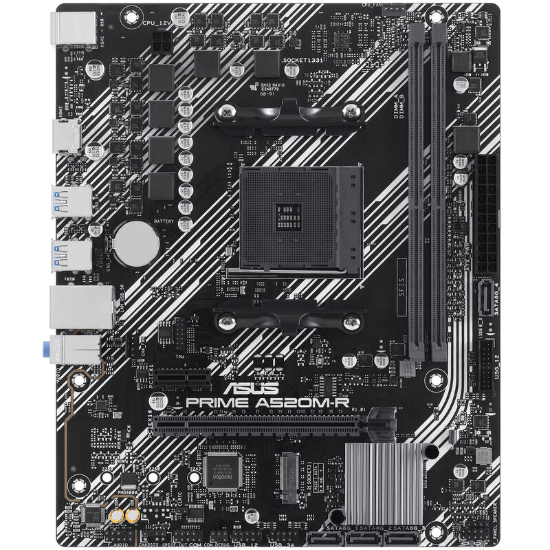 Nærbilde av ASUS Prime A520M-R hovedkort PCIe slots