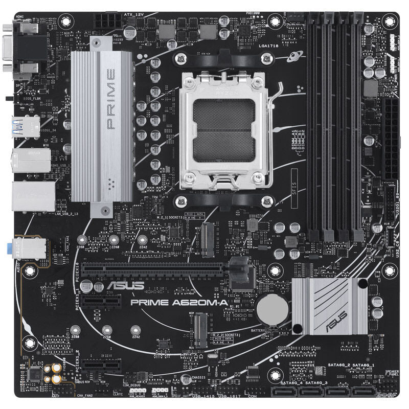 Nærbilde av ASUS Prime A620M-A-CSM hovedkort komponenter
