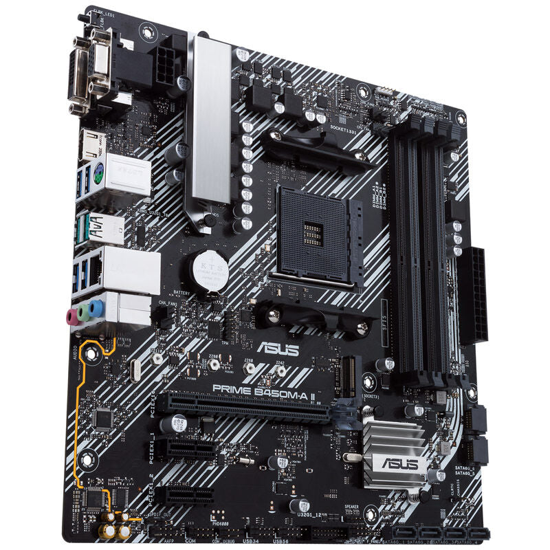 Montert ASUS PRIME B450M-A II hovedkort i PC-kabinett