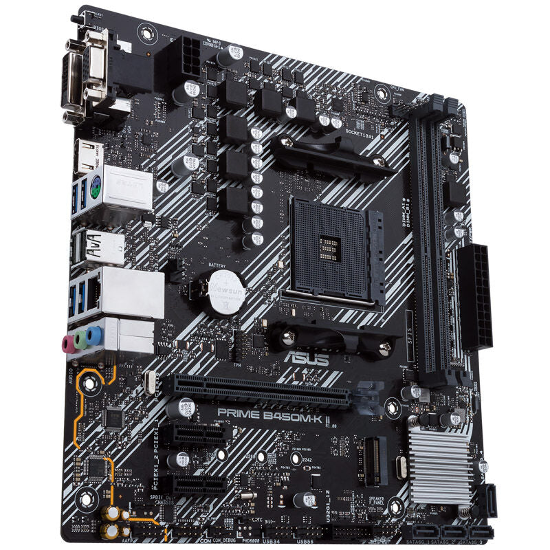 Nærbilde av ASUS PRIME B450M-K II hovedkort PCIe slot