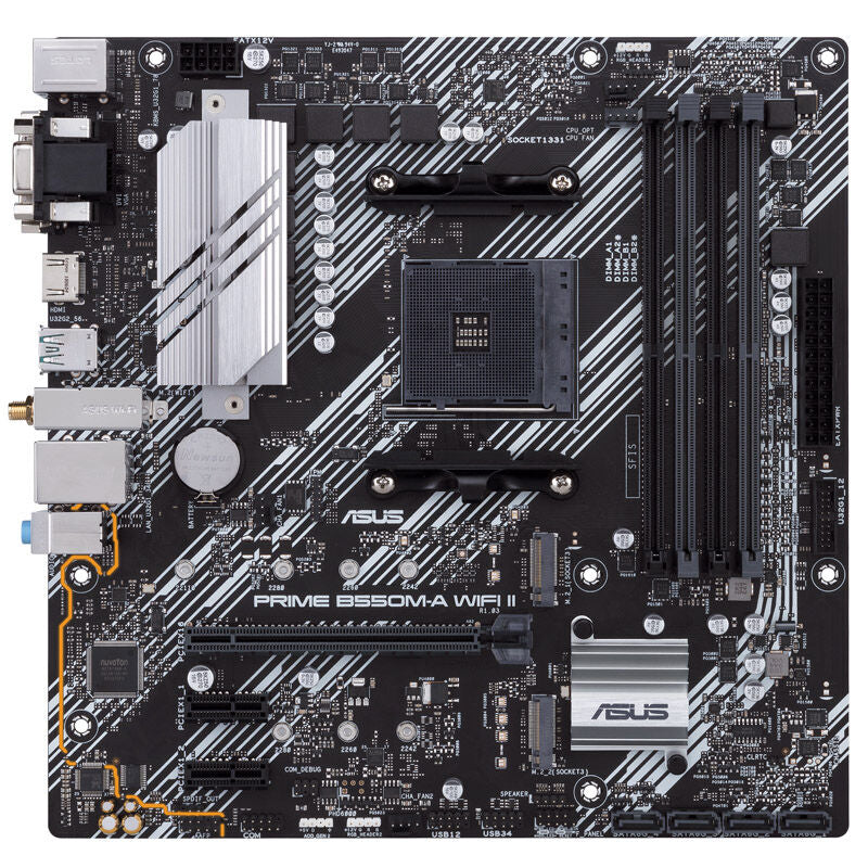 Detalj av ASUS Prime B550M-A Wi-Fi II hovedkort PCIe-spor