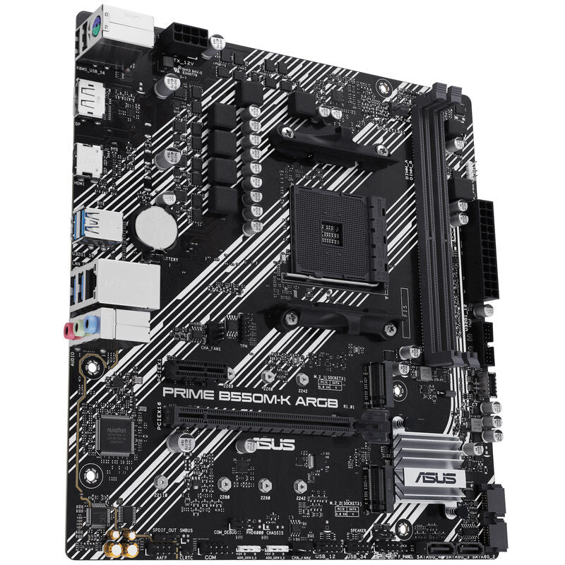 Nærbilde av PCIe-spor på ASUS Prime B550M-K ARGB hovedkort