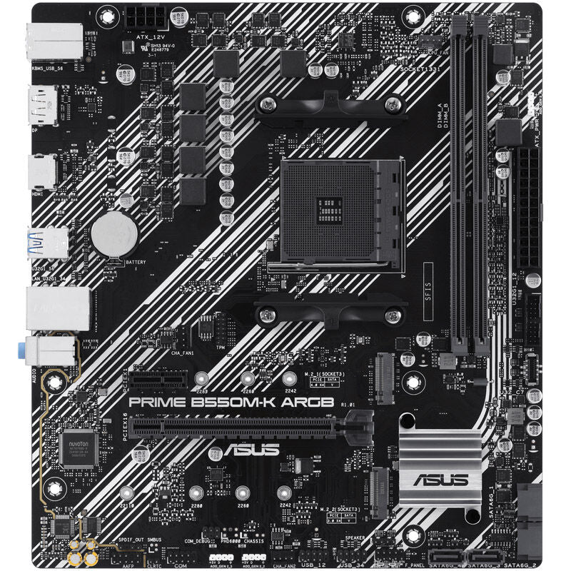 Detaljbilde av ASUS Prime B550M-K ARGB hovedkort RGB-belysning