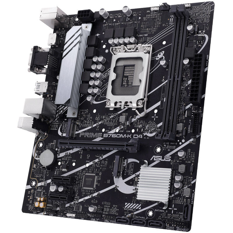Nærbilde av ASUS Prime B760M-K D4 hovedkortets tilkoblinger