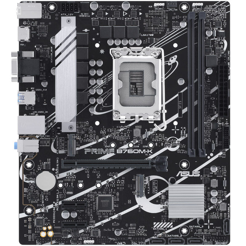 Detalj av ASUS Prime B760M-K hovedkort PCIe-porter