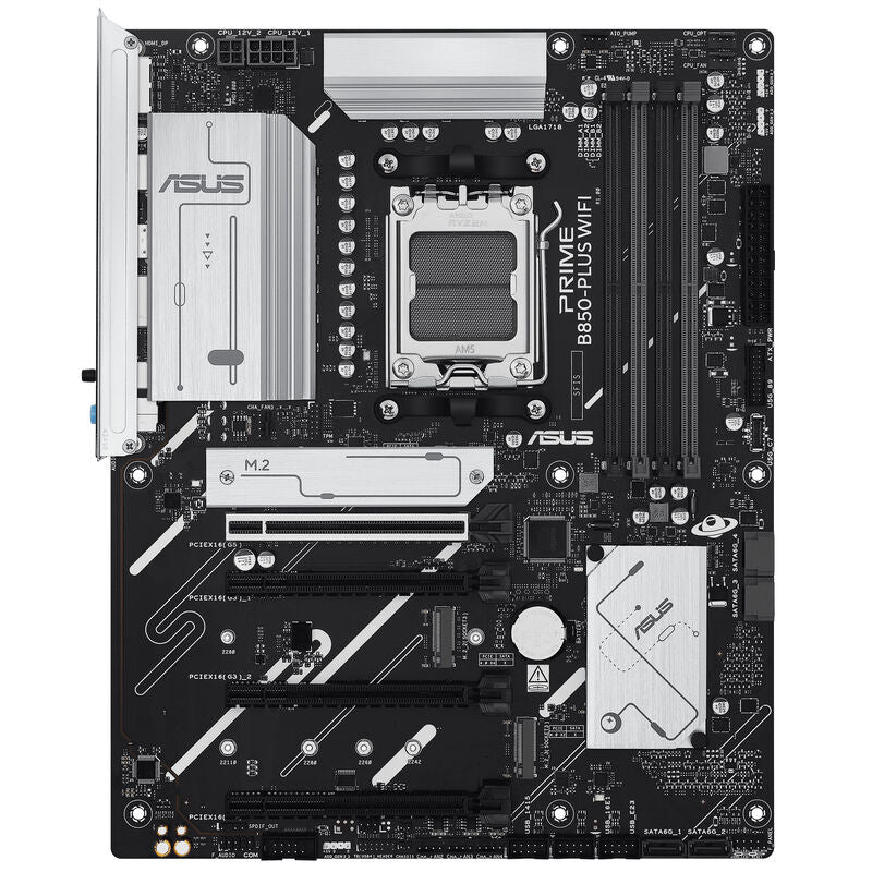 Detalj av ASUS Prime B850-Plus WiFi hovedkort komponenter