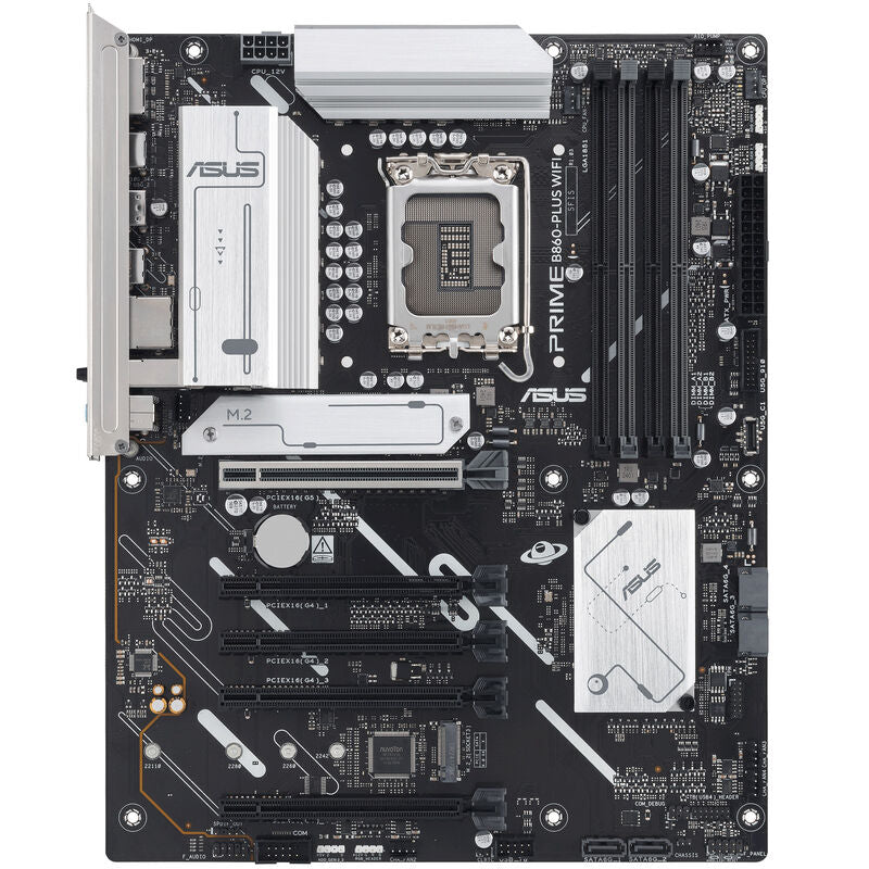 Detaljbilde av ASUS Prime B860-Plus WiFi hovedkort med PCIe-plasser