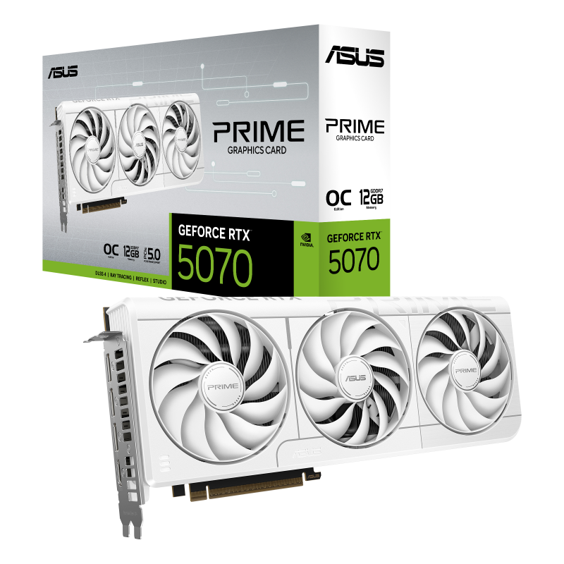 ASUS Prime GeForce RTX 5070 White OC grafikkort forfra