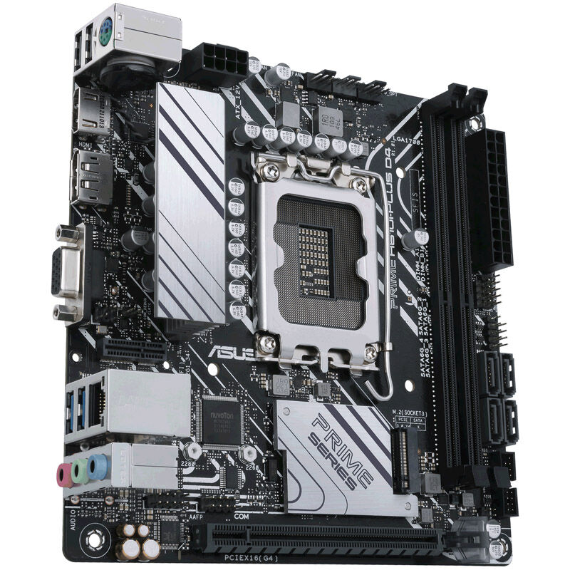 Montert ASUS Prime H610I-Plus D4-CSM hovedkort i Mini-ITX-kabinett