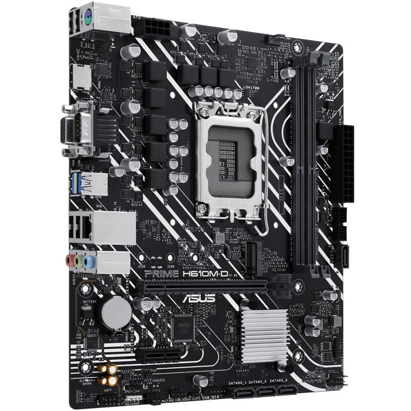 ASUS Prime H610M-D med tilkoblingsporter