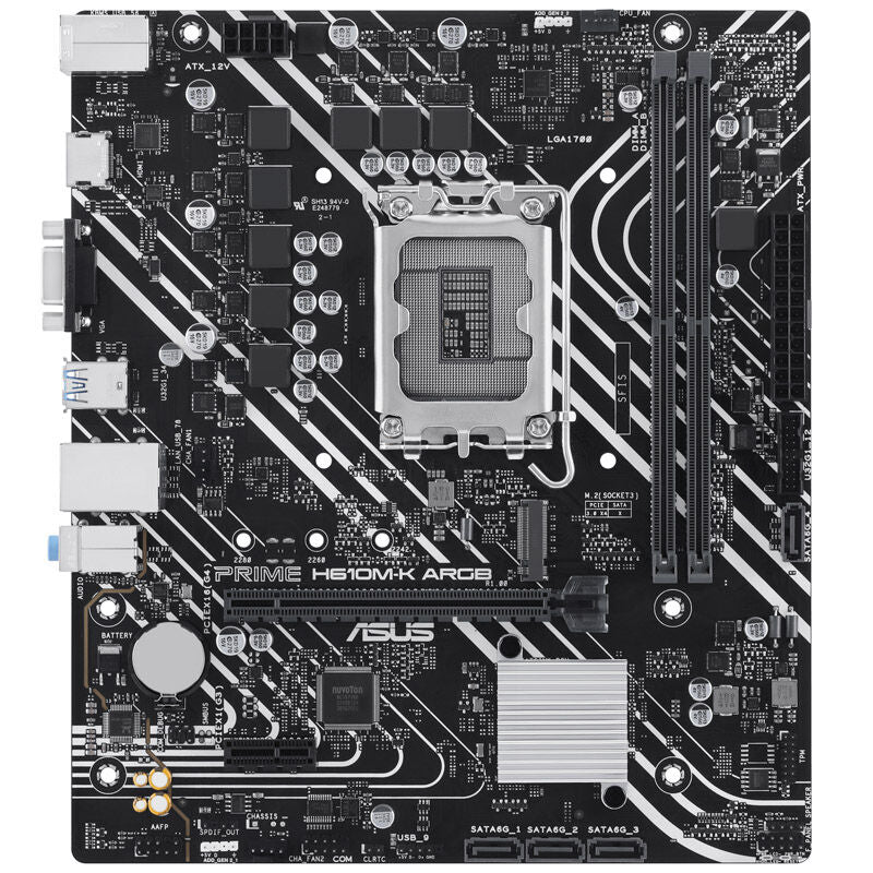 Nærbilde av ASUS Prime H610M-K ARGB hovedkort RGB-lys