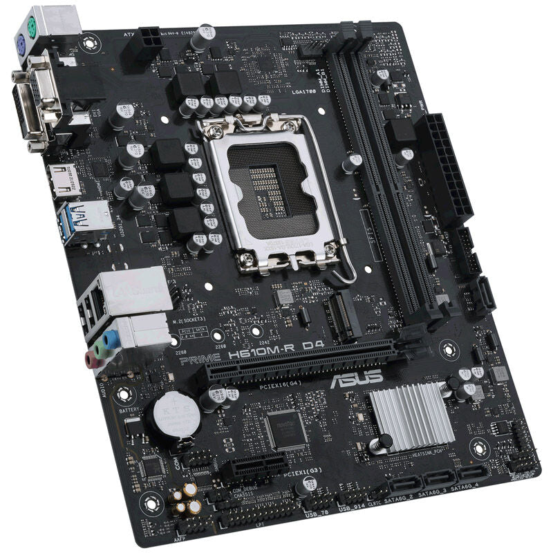 Bakside av ASUS Prime H610M-R D4-SI hovedkort