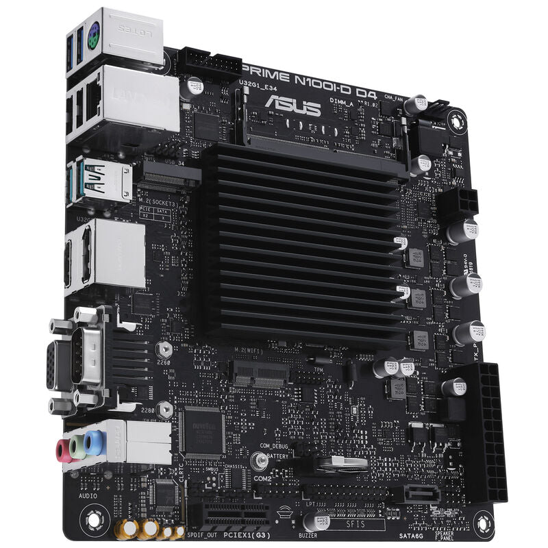 Nærbilde av ASUS Prime N100I-D D4-CSM hovedkort minnespor