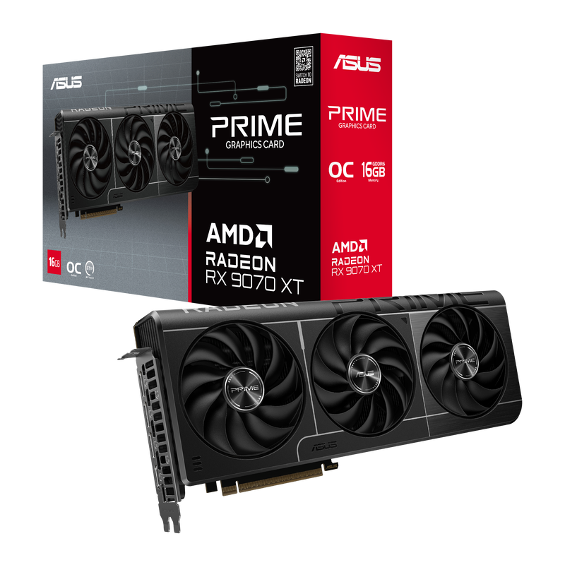 ASUS Prime Radeon RX 9070 XT OC Edition grafikkort forfra