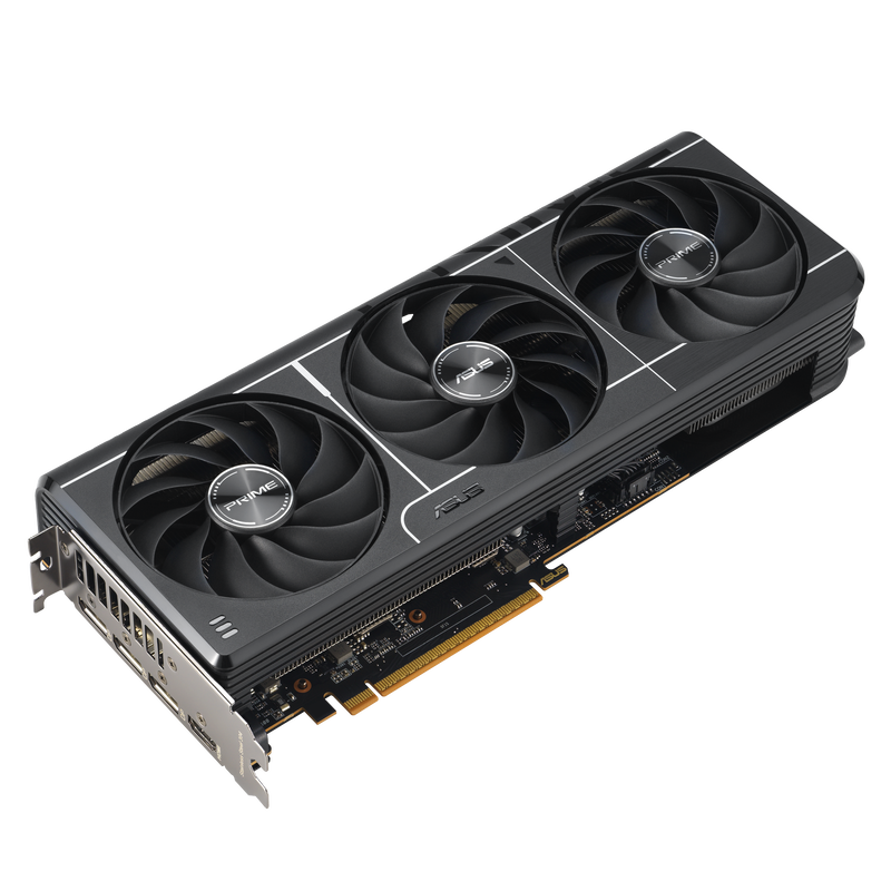 Nærbilde av ASUS Prime RX 9070 EVO OC Edition grafikkort kjøler