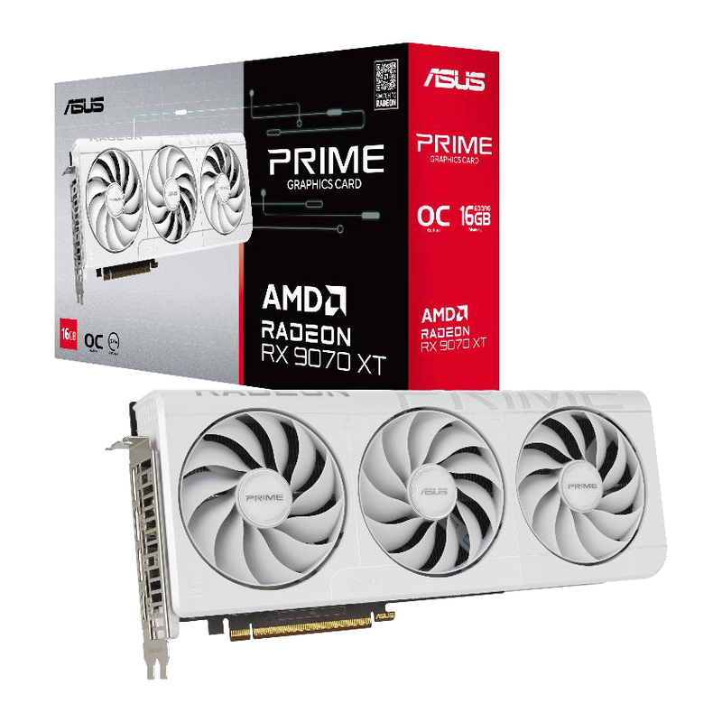 ASUS Prime RX 9070 XT White OC grafikkort forfra