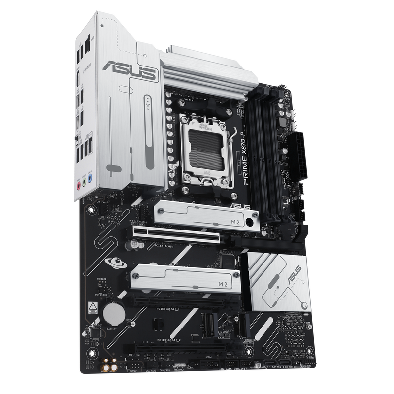 Montert ASUS Prime X870-P hovedkort i PC-kabinett