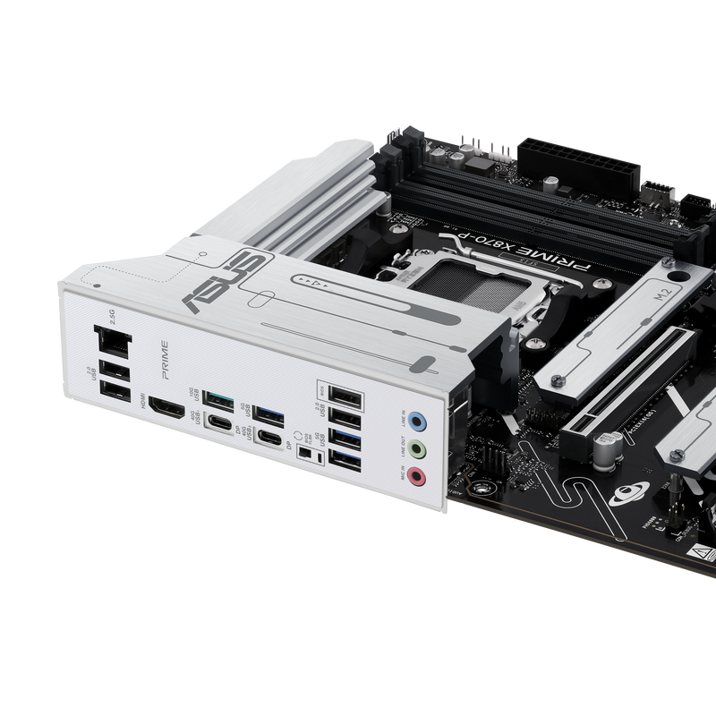Oversikt over ASUS Prime X870-P hovedkortets tilkoblinger