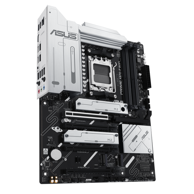 Nærbilde av ASUS Prime X870-P WiFi hovedkorts PCIe-spor