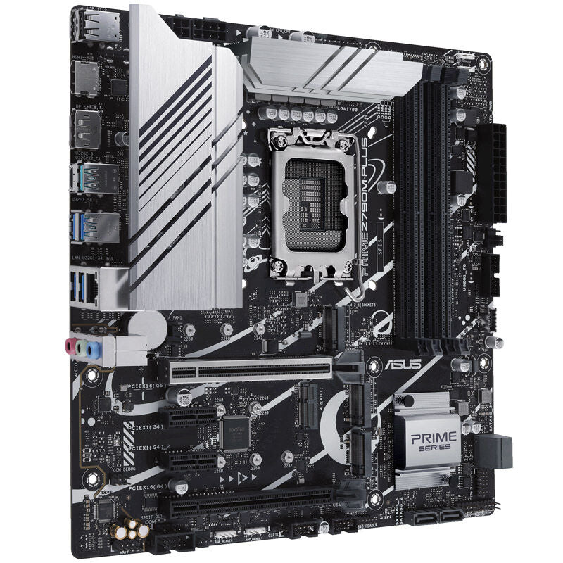 Oversikt av ASUS Prime Z790M-Plus hovedkort med tilkoblinger